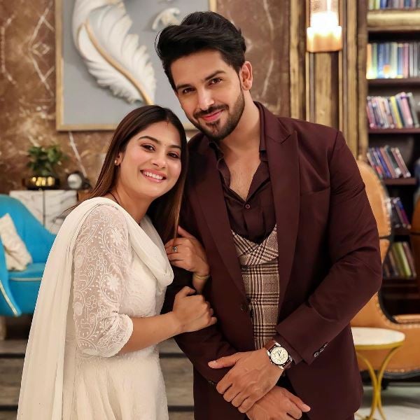 Shehzada Dhami posing with his co actress Krishna Mukherjee from the show Shubh Shagun
