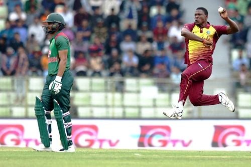 Sheldon Cottrell in a match against Bangladesh