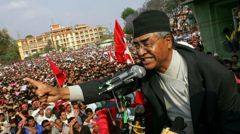 Sher Bahadur Deuba during a political rally