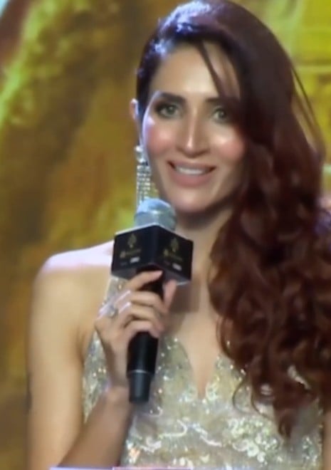 Sherriy Singh while speaking at the Mrs Queen of the World India beauty pageant (2023)