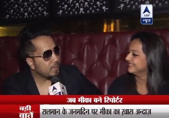 Shikha Thakur taking an interview of Mika Singh on ABP News