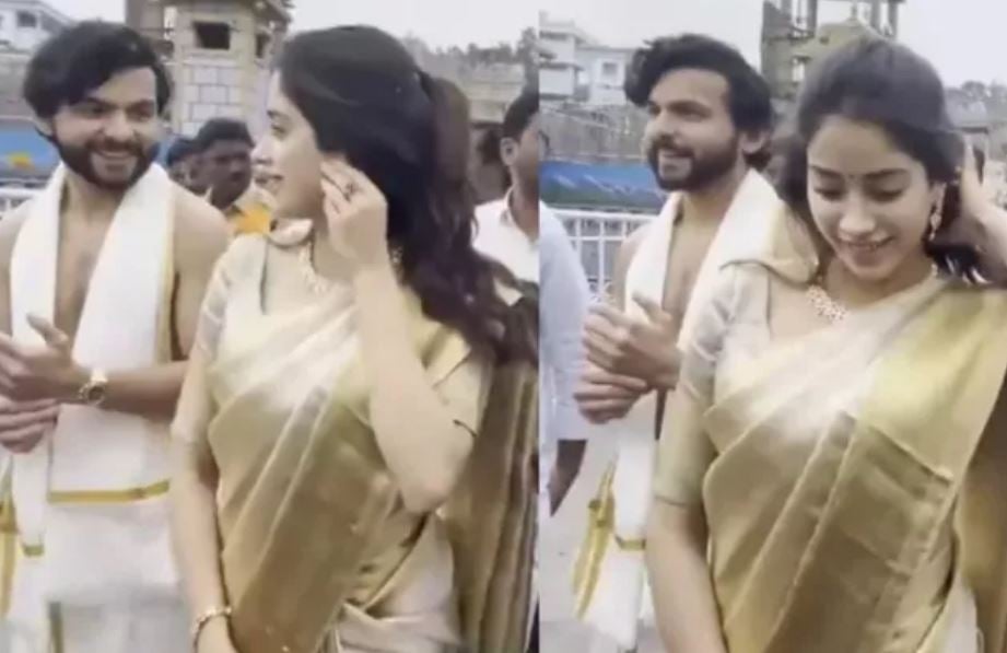 Shikhar Pahariya and Janhvi Kapoor during their visit to a temple