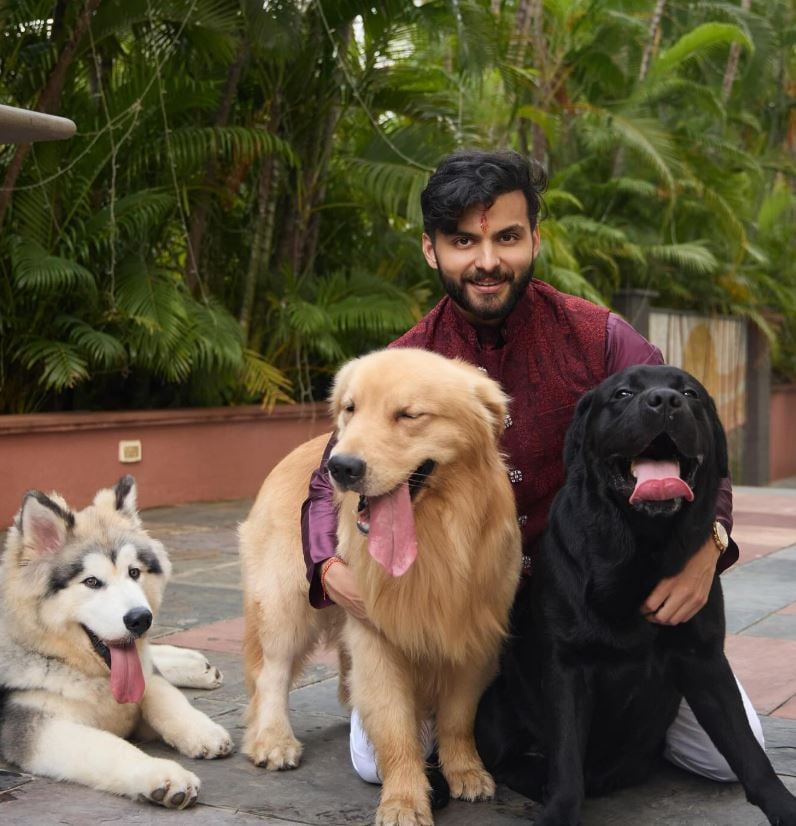 Shikhar Pahariya with his pet dogs