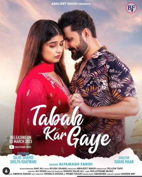 Shilpa Khatwani and her husband on the poster of the Hindi song titled 