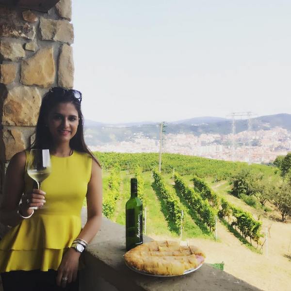 Shipra Khanna with a glass of wine