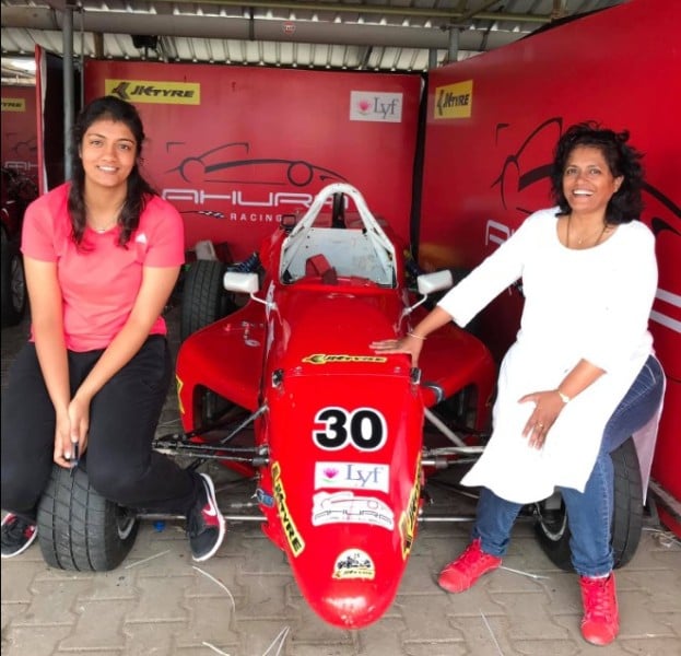 Shivani Pruthvi (left) with Deepti Pruthvi during an advertisement for JK Tyre