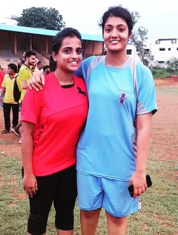 Shivani Pruthvi (right) during her college days
