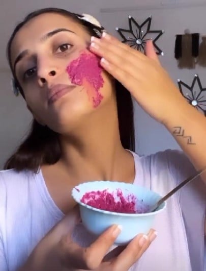 Shivani Thakur while sharing a skincare routine on social media