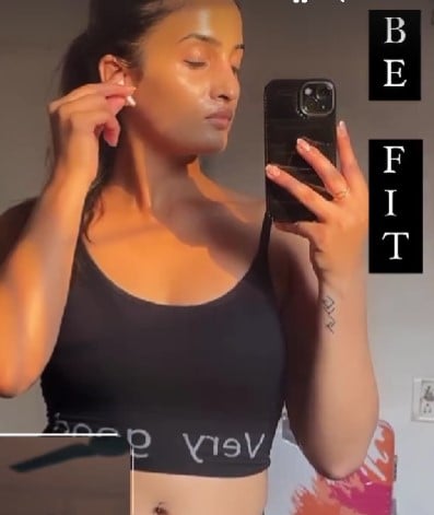 Shivani Thakur while working out at her home