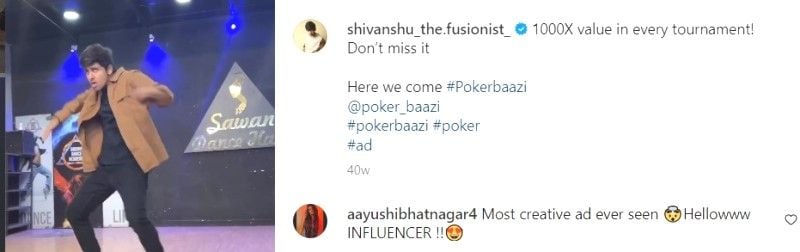 Shivanshu Soni promoting the PokerBaazi app