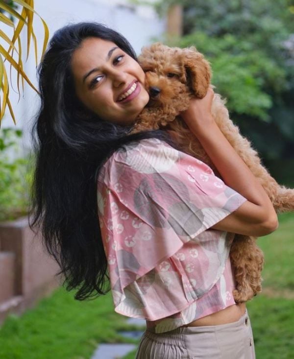Shreeya Adka with a dog