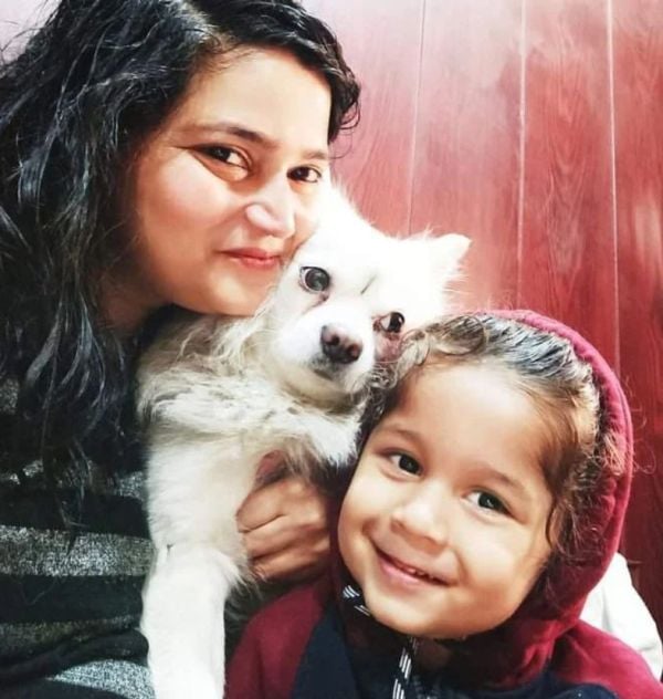Shrestha Thakur with a dog