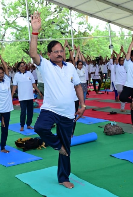Shripad Naik during a yoga session