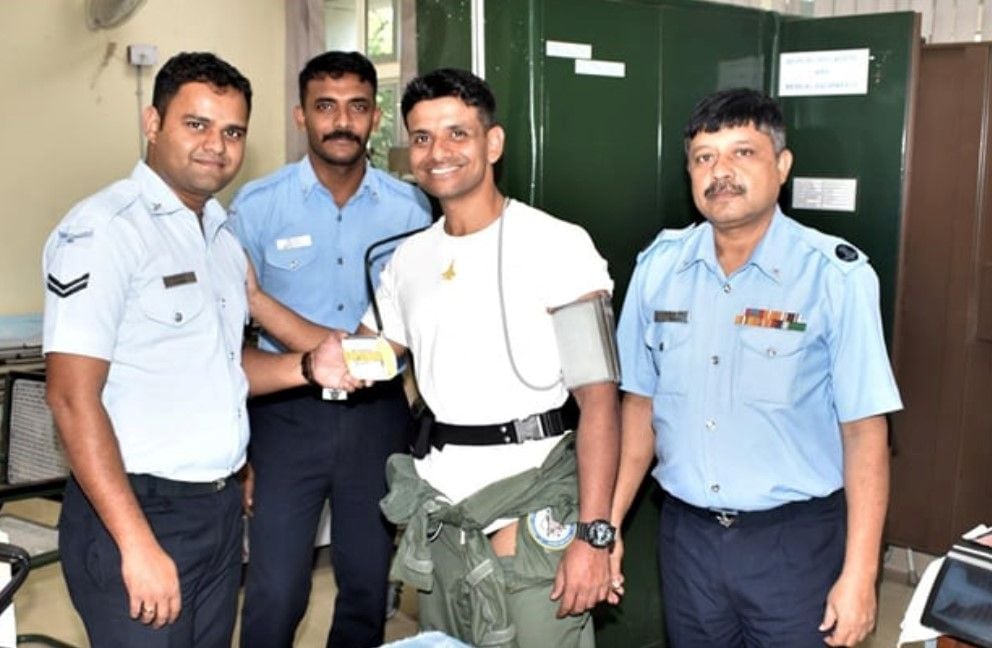 Shubhanshu Shukla (second from right) during the selection test for India