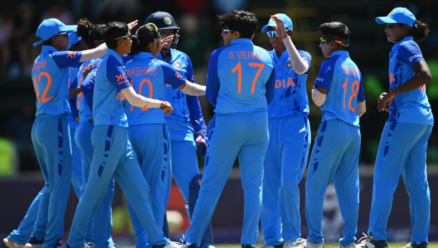Shweta Sehrawat with the U-19 Indian women squad during a cricket match