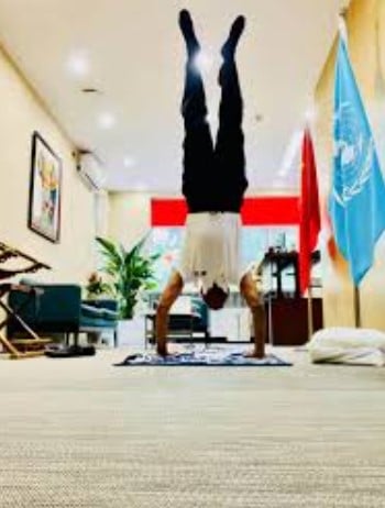 Siddharth Chatterjee while practising yoga