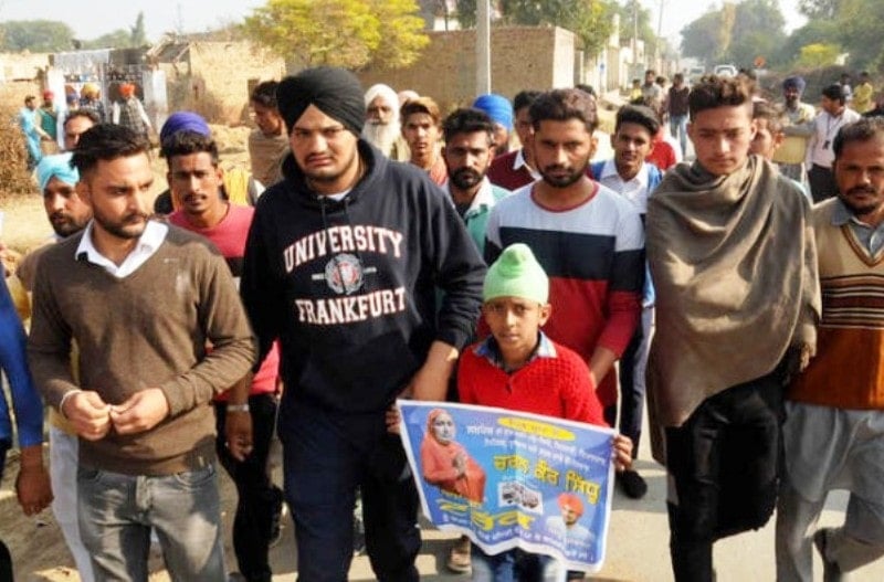 Sidhu Moose Wala campaigning for his mother during the 2018 Punjab Gram Panchayat Elections