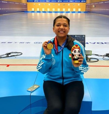 Sift Kaur Samra after winning the 31st World University Games held in Chengdu