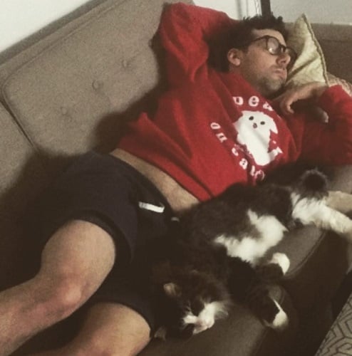 Simon Boulerice with his pet dog