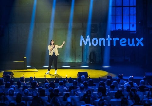 Sinem Kara in a stand-up comedy show