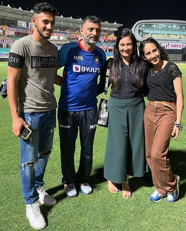 Sitanshu Kotak (second from left) with his family after he was appointed as the head coach of India