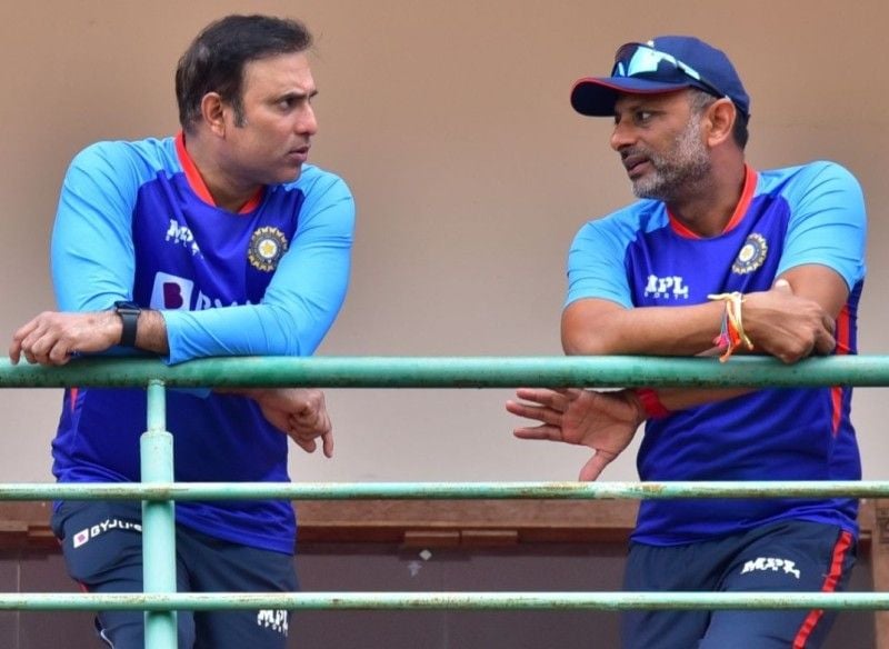 Sitanshu Kotak with VVS Laxman (left) after becoming the head coach of India