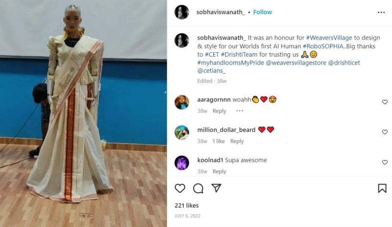 Sobha Viswanath’s Instagram post about designing and styling clothes for the world’s first AI humanoid Sophia