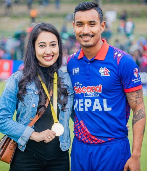 Sompal Kami with Pratibha Ghimire after a match