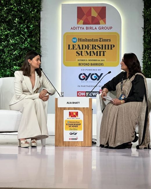 Sonal Kalra interviewing Alia Bhatt at the Hindustan Times Leadership Summit Event (2023)