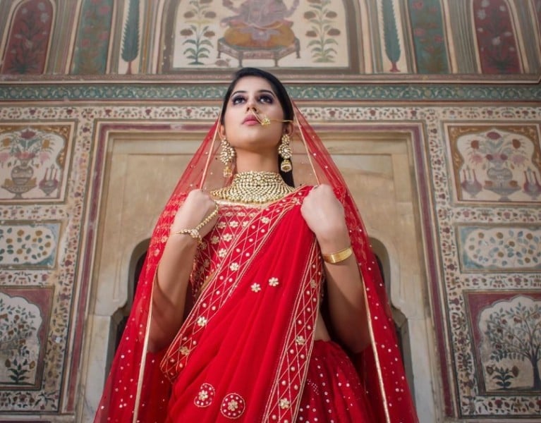 Sonal Mudgal during a shoot for the Indian bridal store Aagaman Couture 