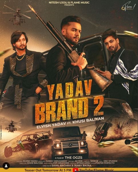 Sourabh Yadav (extreme left) on the poster of his Haryanvi song titled 