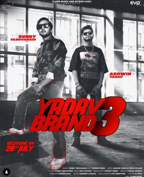 Sourabh Yadav (left) on the poster of his Haryanvi song titled 