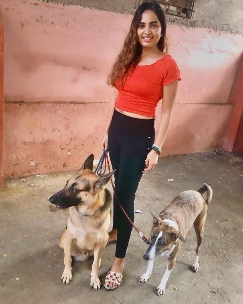 Srushti Dange with her pets