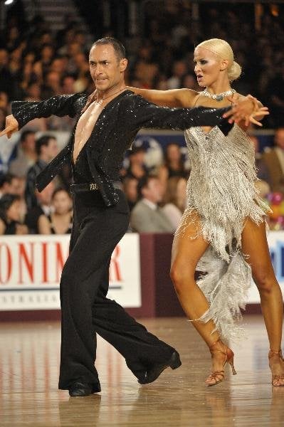 Stefano Oradei with Veera Kinnunen while dancing at a dance event