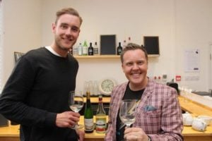 Stuart Broad (left) having alcohol