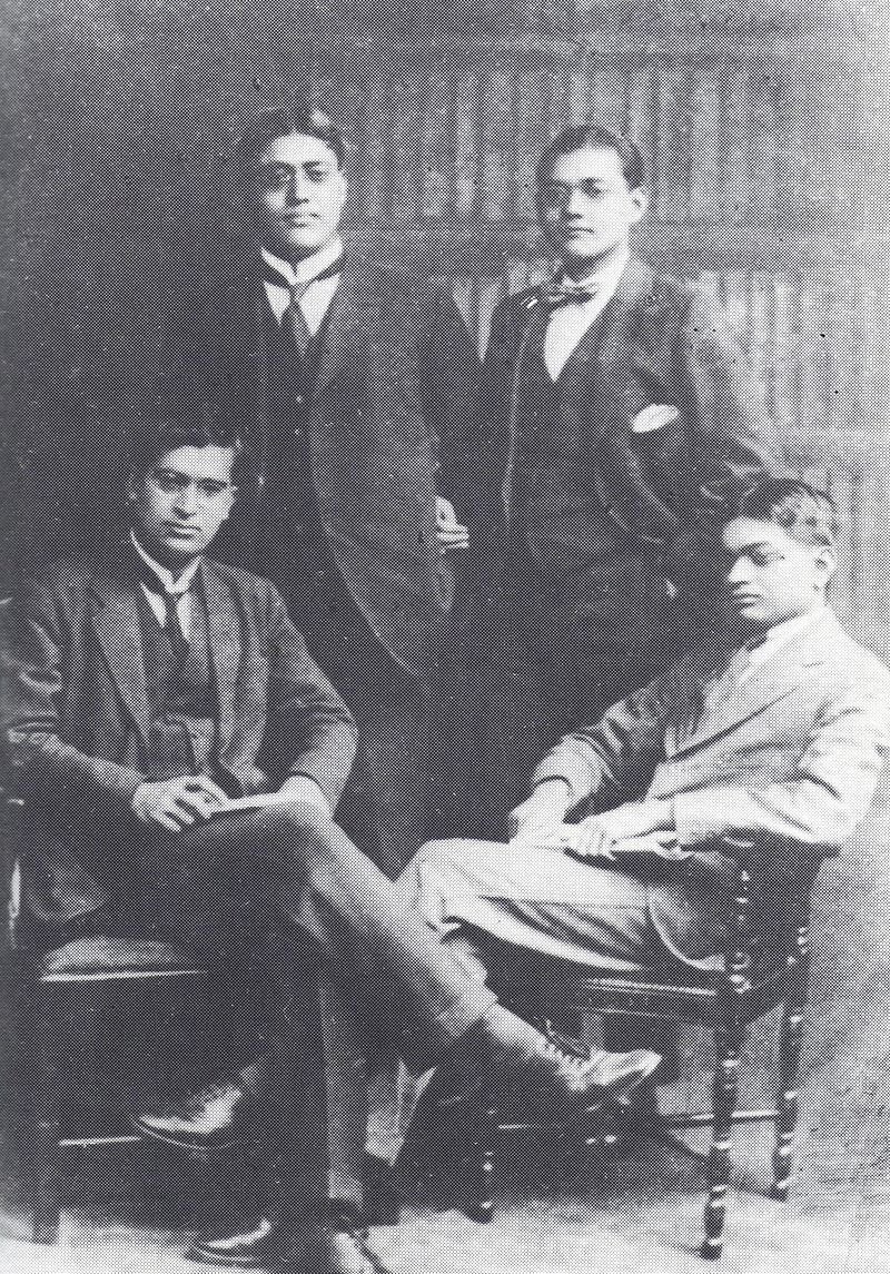Subhas Chandra Bose (standing right) with his friends in England