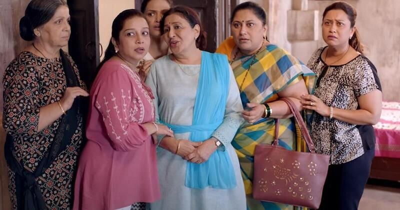 Suchitra Bandekar (extreme right) in a still from the Marathi film titled Baipan Bhaari Deva