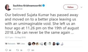 Suchitra Krishnamoorthi disclosed Sujata Kumar