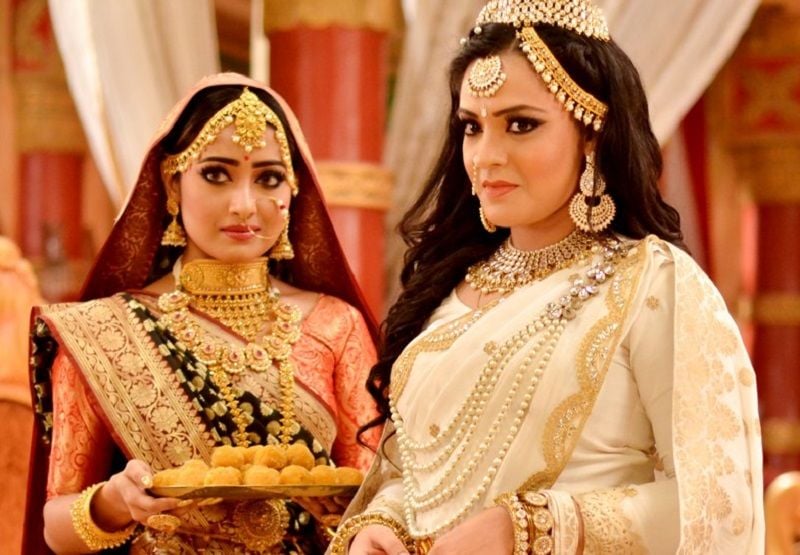 Sudipta Banerjee (left) in the TV show Beder Meye Jyotsna