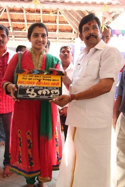 Sujitha (left) on the first day of shoot of the Tamil film titled 