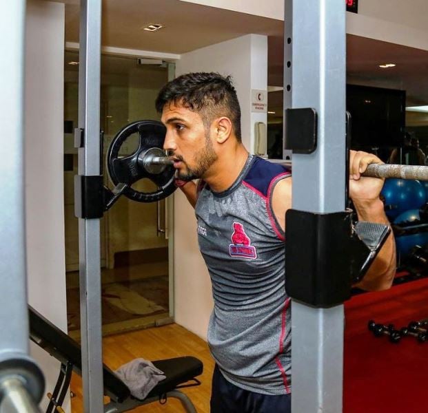 Sunil Kumar Malik while working out in a gym