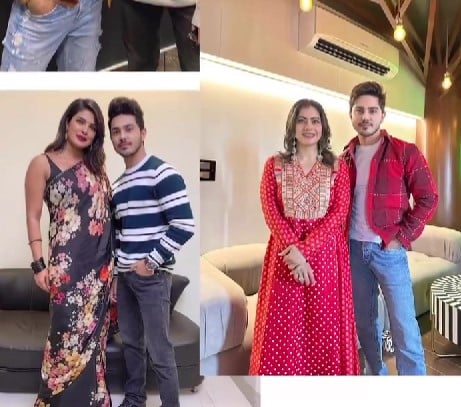 Sunny Chopra posing with some Bollywood actresses