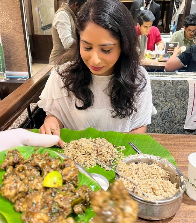 Supriya having Biryani in Bangalore