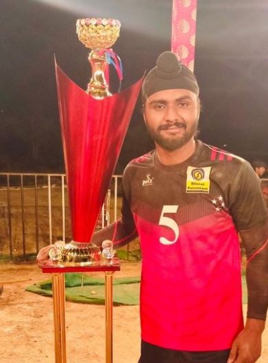 Surinder Singh playing in a local Kabaddi tournament