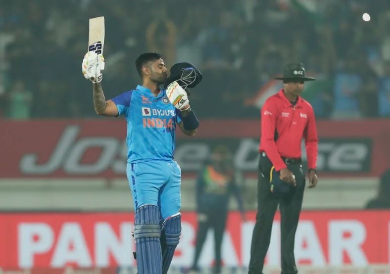 Suryakumar Yadav after hitting a T20I century against Sri Lanka