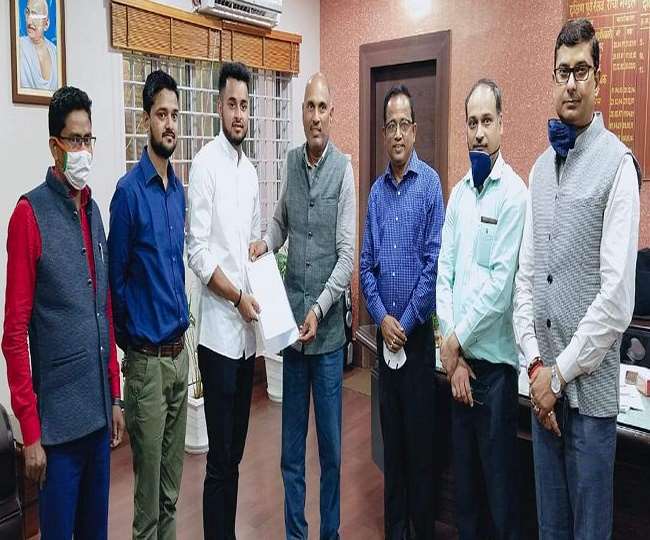 Sushant Mishra (third from left) with Railway officials when he was appointed as senior clerk