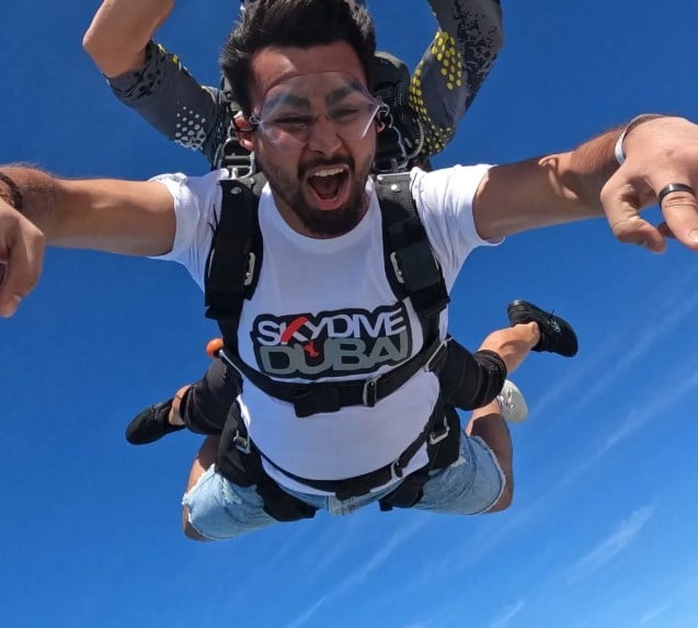Sushant Thamke while enjoying sky diving