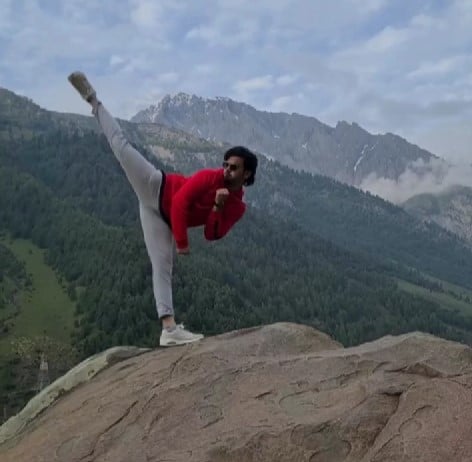 Sushant Thamke while practising martial arts