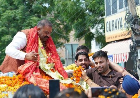 Sushil Kumar Rinku during a road show in Jalandhar
