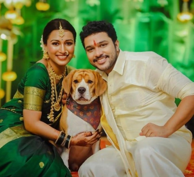 Suyash Tilak with Aayushi Bhave and his dog Murphy